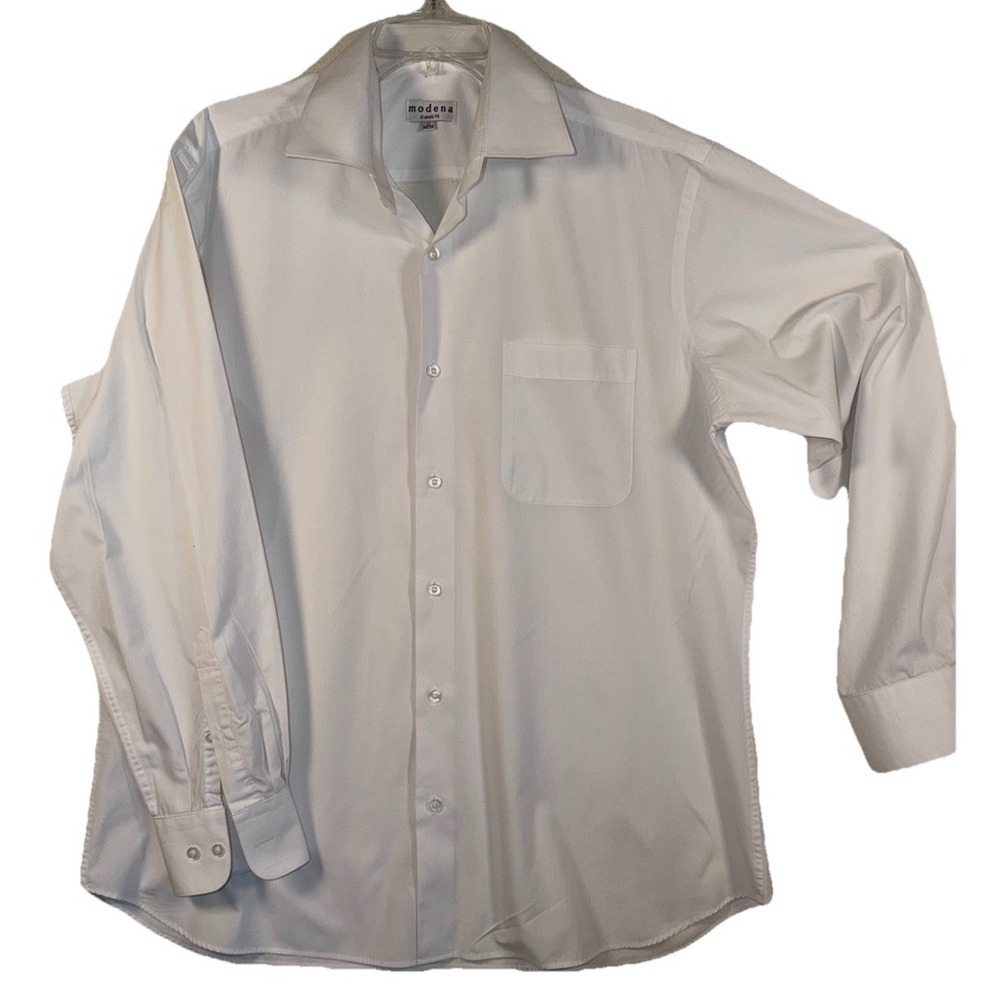 Modena Mens Classic Fit Size 17 34/35  White Long Sleeve Dress Shirt Button Down